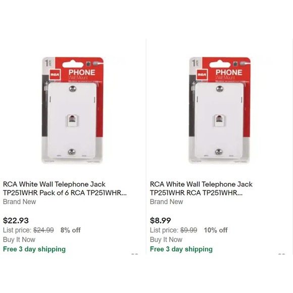 Six (6) RCA Modular Wall Telephone Mount / Jack TP251WH (White) - Free Shipping - Picture 2 of 6